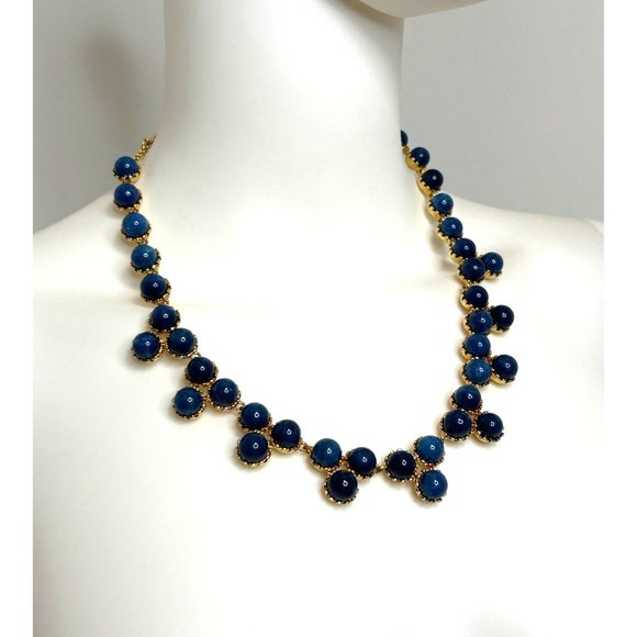 Ann Taylor Lapis Lazuli Statement Necklace 21” Round Beads Gold Tone Vtg Adjust - Picture 9 of 17